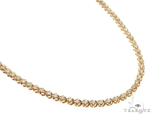 22-inch yellow gold diamond chain necklace with round cut prong-set diamonds, 4mm width