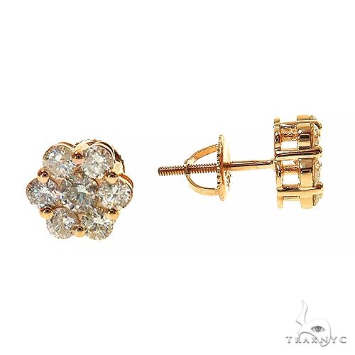 14K Gold Round Cut Stud Flower Earrings, photo 5 of 8