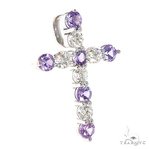 14K Gold Royal Purple Sapphire Diamond Cross, photo 2 of 5