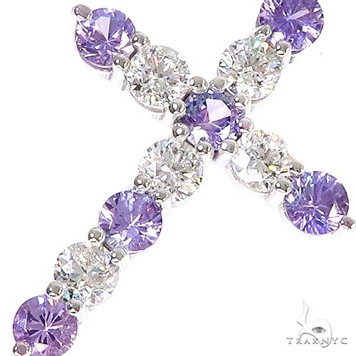 14K Gold Royal Purple Sapphire Diamond Cross, photo 3 of 5