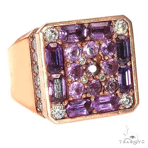 Rose gold pinky ring with square-cut purple sapphires and round diamonds