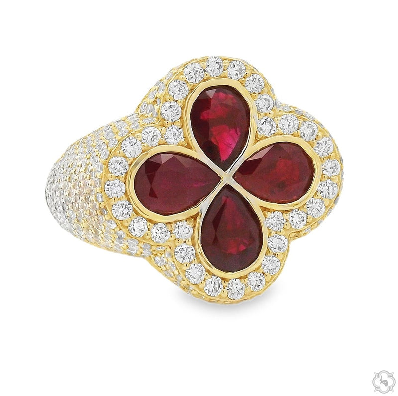 10K Gold Ruby Clover Diamond Ring, photo 2 of 7