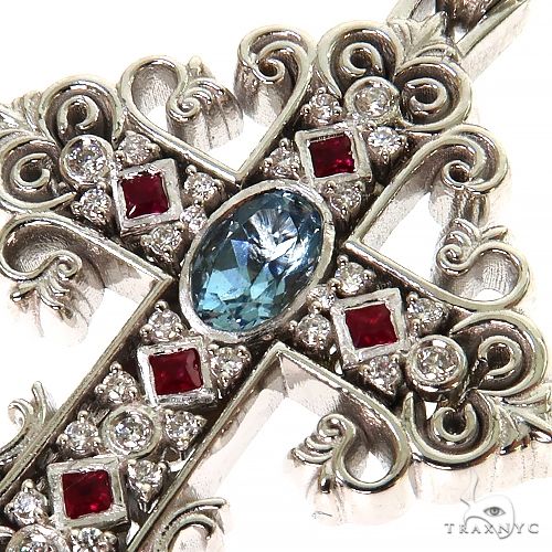 Aquamarine Ruby Diamond Cross 68582 | TraxNYC