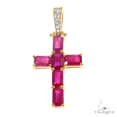 Ruby Emerald Cut Sapphire Cross Pendant 67462 - Image 1