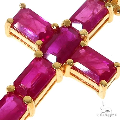 Ruby Emerald Cut Sapphire Cross Pendant 67462 | TraxNYC