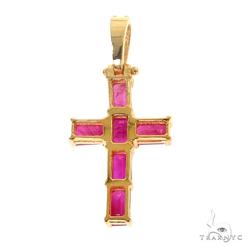14K Gold Ruby Emerald Cut Sapphire Cross Pendant, photo 4 of 6