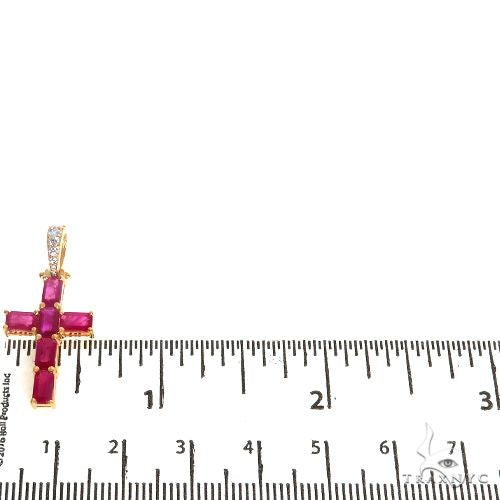 14K Gold Ruby Emerald Cut Sapphire Cross Pendant, photo 5 of 6
