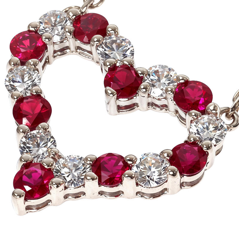 14K Gold Ruby Diamond Heart Necklace, photo 3 of 5