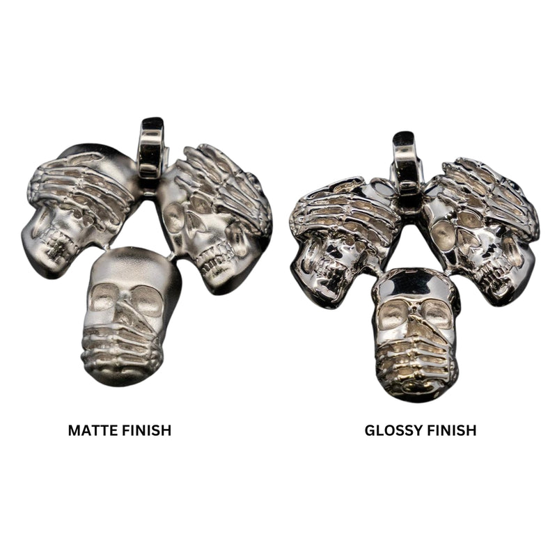 .925 Silver See No Evil, Hear No Evil, Speak No Evil Skull Pendant 67697