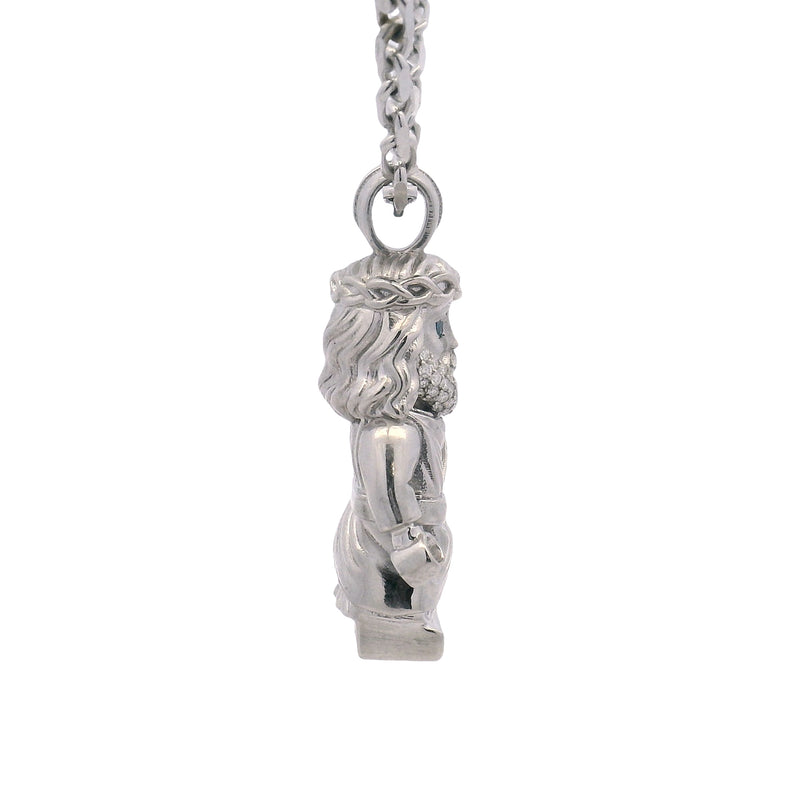 925 silver mini block Jesus pendant with blue diamond eyes on anchor chain necklace.