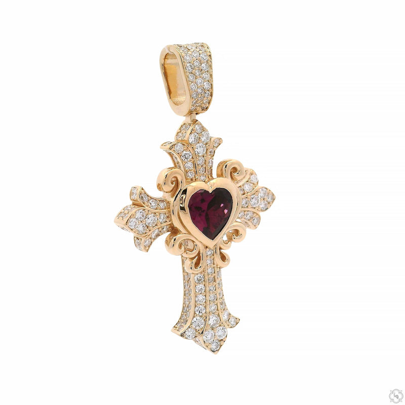 14K Gold Sacred Heart Cross Pendant, photo 2 of 7
