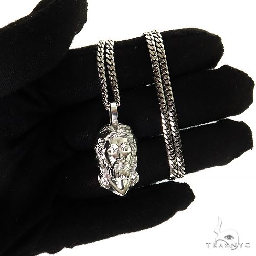 Sacred Visage Jesus Pendant Set .925 Silver 69619 - Image 7
