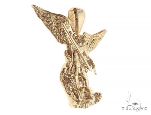 Yellow gold Saint Michael pendant with detailed wings and spear design