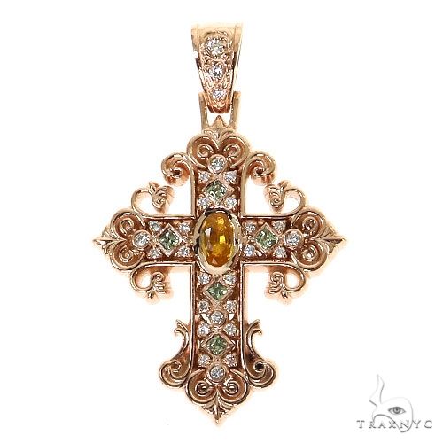 Rose gold cross pendant with central yellow sapphire and surrounding diamonds
