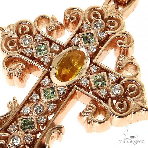 14K Gold Sapphire Diamond Cross, photo 3 of 6