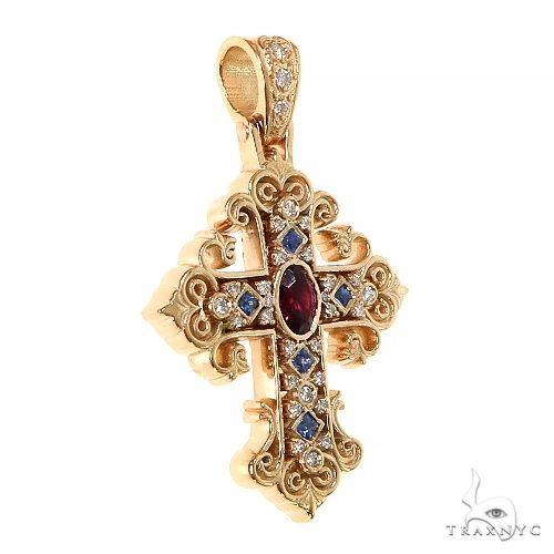 Rhodolite Sapphire Diamond Cross 68581 | TraxNYC