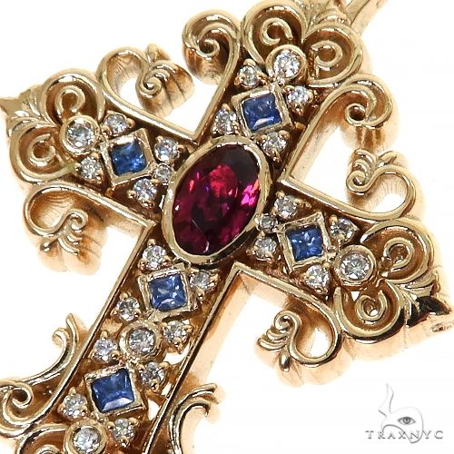 Rhodolite Sapphire Diamond Cross 68581 | TraxNYC