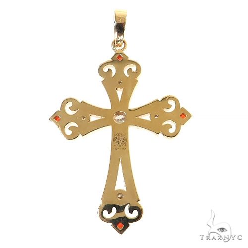 14K Gold Red Sapphire Celestial Cross Pendant, photo 4 of 7
