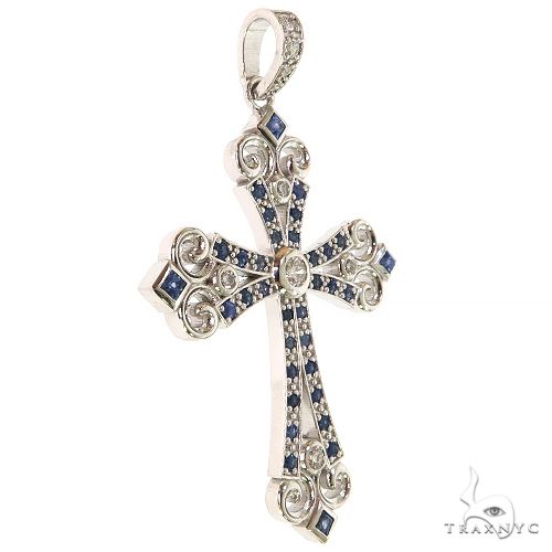 14K Gold Moonlight Sapphire Diamond Cross Pendant, photo 2 of 7