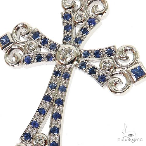 14K Gold Moonlight Sapphire Diamond Cross Pendant, photo 3 of 7