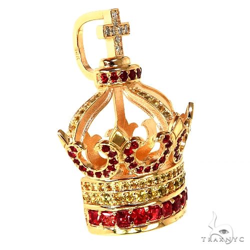 14K Gold Sapphire Diamond Crown Pendant, photo 2 of 7