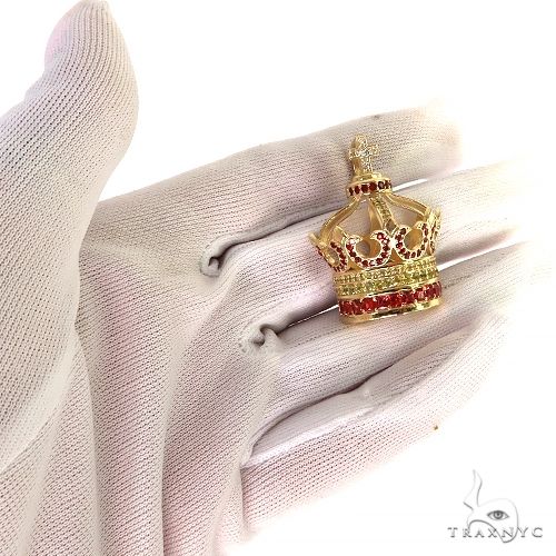 14K Gold Sapphire Diamond Crown Pendant, photo 7 of 7