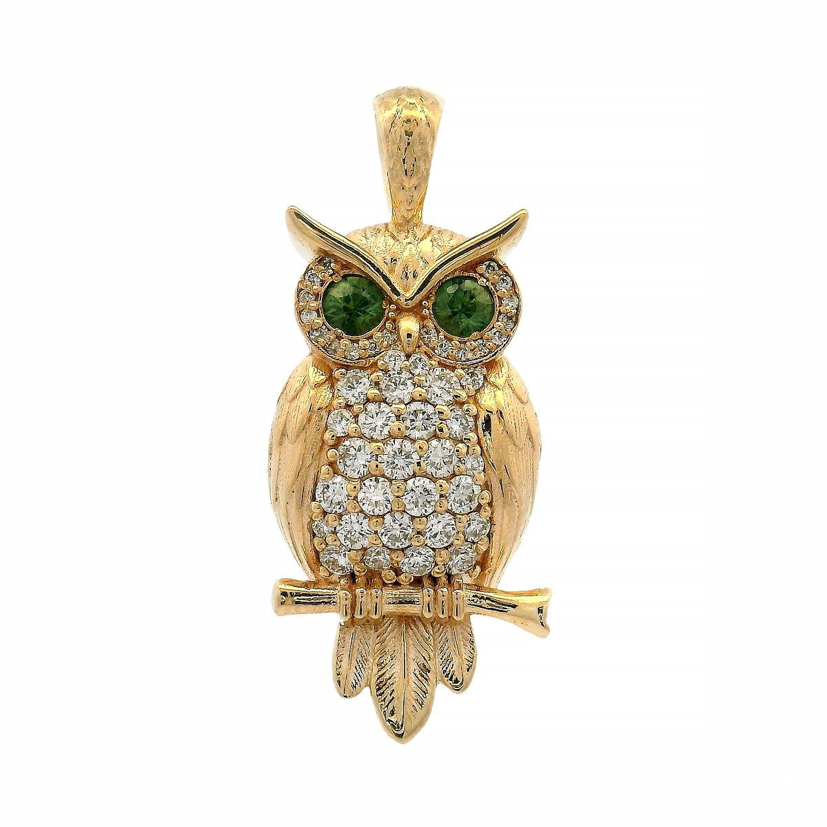 Sapphire-Eyed Owl Diamond Pendant | TraxNYC