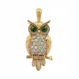 14K Gold Sapphire-Eyed Owl Diamond Pendant 70769