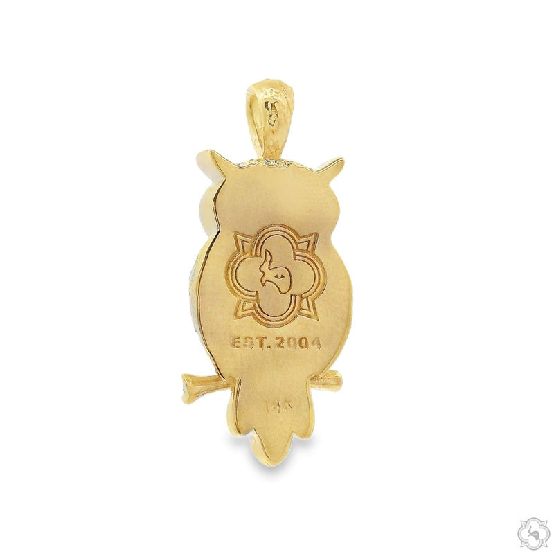 14K Gold Sapphire-Eyed Owl Diamond Pendant, photo 5 of 8