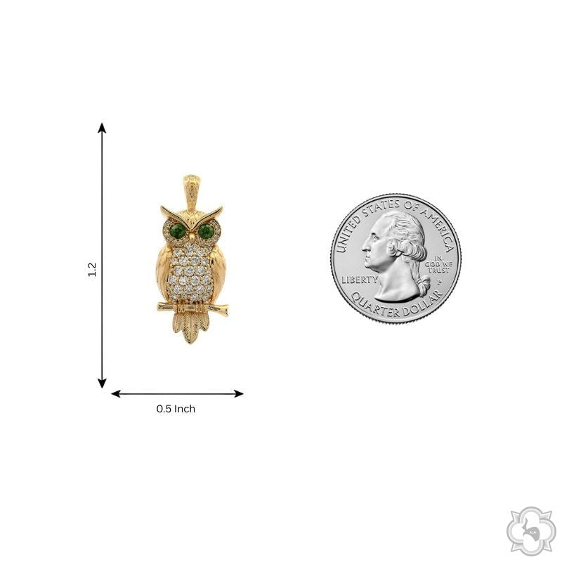14K Gold Sapphire-Eyed Owl Diamond Pendant, photo 8 of 8