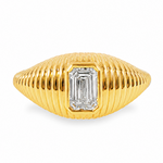 bezel set Diamond pinky signet ring in 14K gold featuring a 0.70 carat emerald-cut lab grown diamond