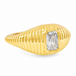 bezel set Diamond pinky signet ring in 14K gold featuring a 0.70 carat emerald-cut lab grown diamond