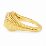 bezel set Diamond pinky signet ring in 14K gold featuring a 0.70 carat emerald-cut lab grown diamond