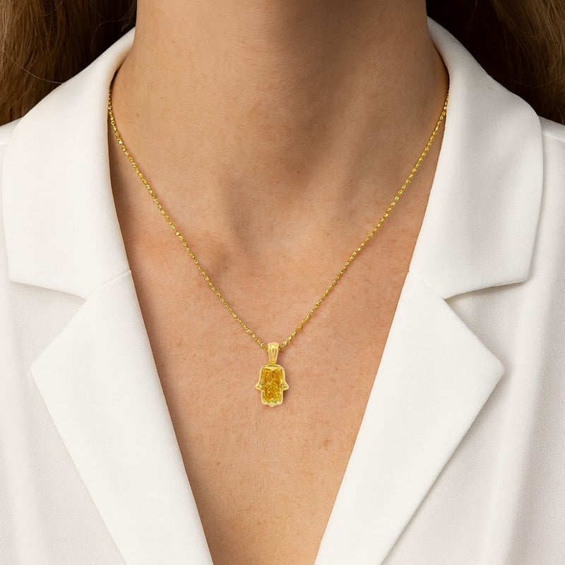 14K Gold Custom Cut Lab-Grown Diamond Hamsa Pendant, photo 9 of 9