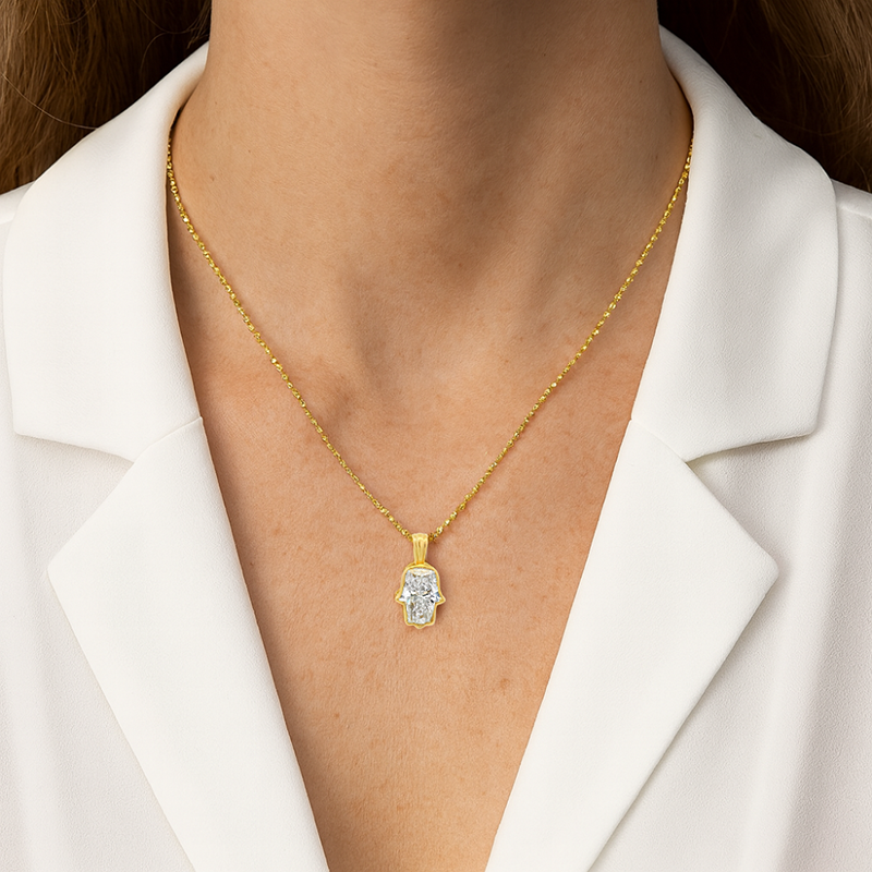 14K Gold Custom Cut Lab-Grown Diamond Hamsa Pendant, photo 5 of 5