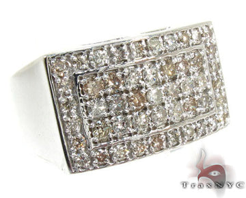 Men's silver ring with five prong-set rows of round diamonds in a rectangular face