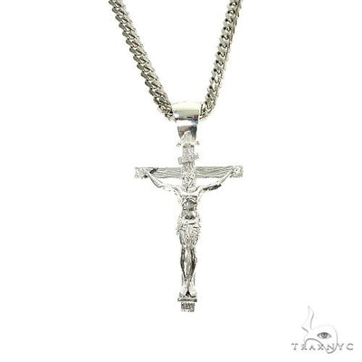 Silver Crucifix Jesus Cross Cuban Chain Set With Miami Cuban Chain 67201 - Image 1