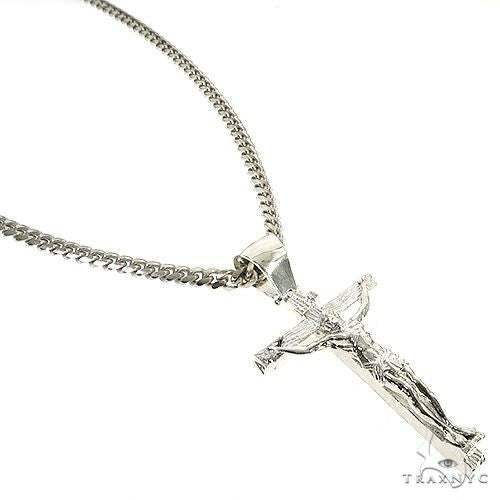 Silver Crucifix Jesus Cross Cuban Chain Set With Miami Cuban Chain 67201 - Image 2