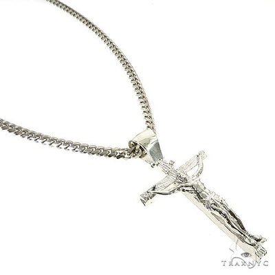 Silver Crucifix Jesus Cross Cuban Chain Set With Miami Cuban Chain