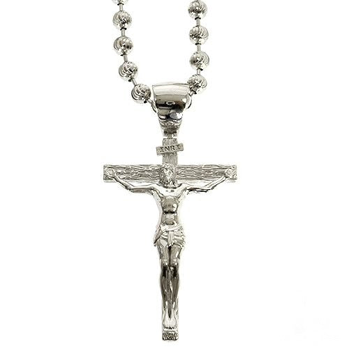 Silver crucifix pendant with Jesus figure on moon chain necklace for men