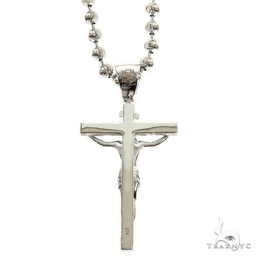 Silver Crucifix Jesus Cross Pendant Moon Chain Set, photo 4 of 9