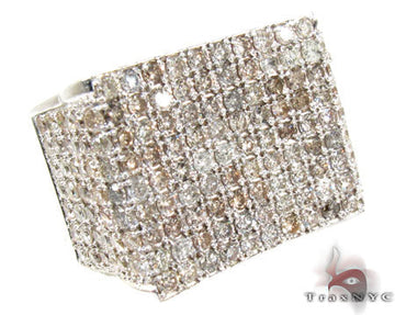 Men's silver ring with small round diamonds across a wide rectangular face