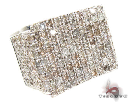 Men's silver ring with small round diamonds across a wide rectangular face