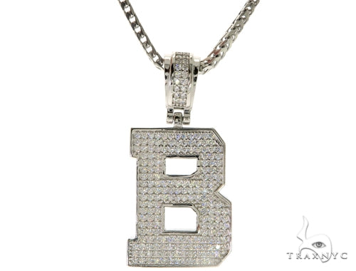 CZ Silver Initial(B) Pendant 24 Inches Franco Chain Set 58470 - Image 1