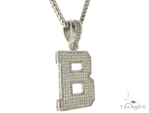 CZ Silver Initial(B) Pendant 24 Inches Franco Chain Set 58470 - Image 2