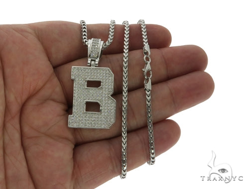 CZ Silver Initial(B) Pendant 24 Inches Franco Chain Set 58470 - Image 4