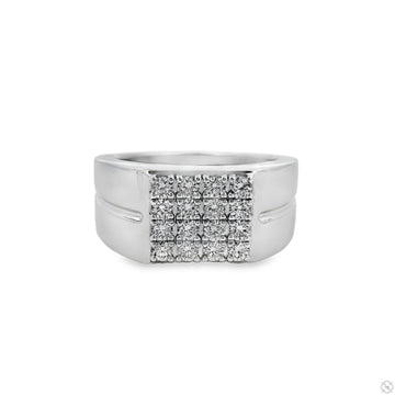 men's diamond ring in silver – square top with prong-set diamonds, front-facing view