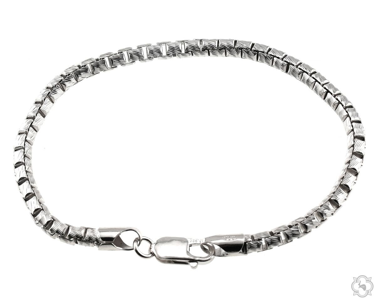 Silver Solid Round Slashed Box Link Bracelet 3.5mm 8.5 Inches