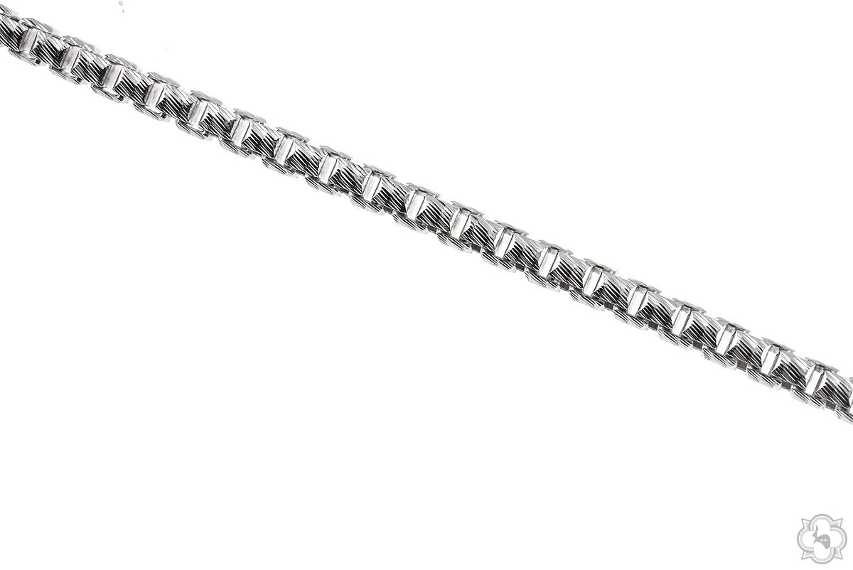 Silver Solid Round Slashed Box Link Bracelet 3.5mm 8.5 Inches