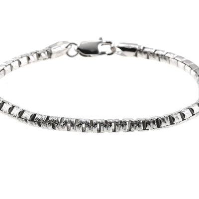 Silver Solid Round Slashed Box Link Bracelet 3.5mm 8 Inches 70624 - Image 1